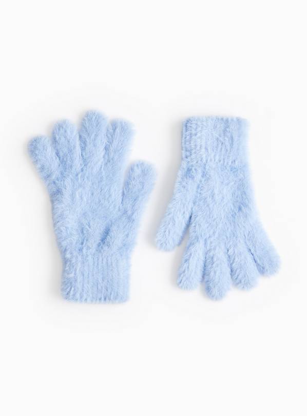 Blue Eyelash Yarn Knitted Gloves  One Size